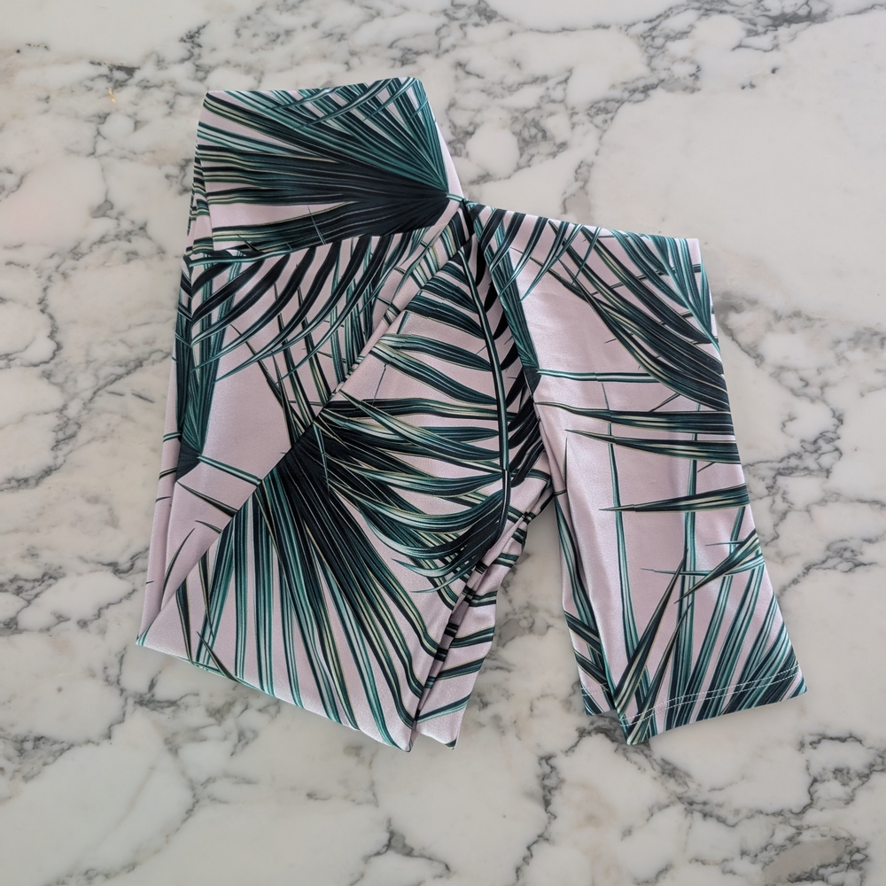 Goldsheep Women's Pink with Palm Leaf High Waist Leggings - Small